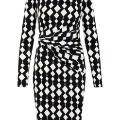 Aansluitende Jurk Overslag Gedrapeerd Print Zwart Wit -Exporteren Dames Glam Winkel Aansluitende Jurk Overslag Gedrapeerd Print Zwart Wit 586x900 1