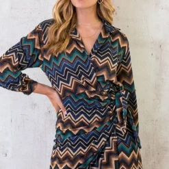 Aztec Overslag Strik Jurk Blauw