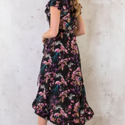 Bloemen Jurk Midi Print Zwart -Exporteren Dames Glam Winkel Bloemen Jurk Midi Print Zwart 1 586x900 2