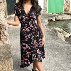 Bloemen Jurk Midi Print Zwart