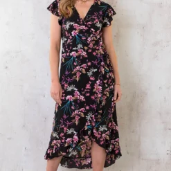 Bloemen Jurk Midi Print Zwart -Exporteren Dames Glam Winkel Bloemen Jurk Midi Print Zwart 3 586x900 2
