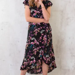 Bloemen Jurk Midi Print Zwart -Exporteren Dames Glam Winkel Bloemen Jurk Midi Print Zwart 4 586x900 2