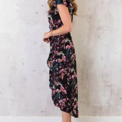 Bloemen Jurk Midi Print Zwart -Exporteren Dames Glam Winkel Bloemen Jurk Midi Print Zwart 5 586x900 2