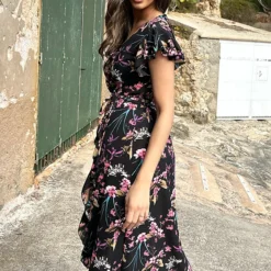 Bloemen Jurk Midi Print Zwart -Exporteren Dames Glam Winkel Bloemen Jurk Midi Print Zwart 6 586x900 1