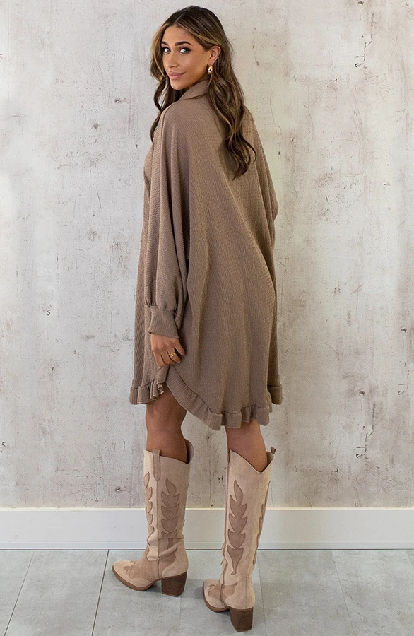 Blouse Jurk Oversized Taupe 7 Blouse Jurk Oversized Taupe - Afbeelding 7