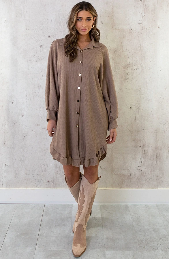 Blouse Jurk Oversized Taupe 4 Blouse Jurk Oversized Taupe - Afbeelding 4