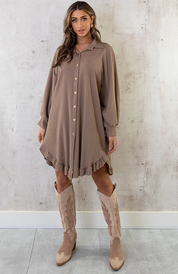 Blouse Jurk Oversized Taupe 5 Blouse Jurk Oversized Taupe - Afbeelding 5