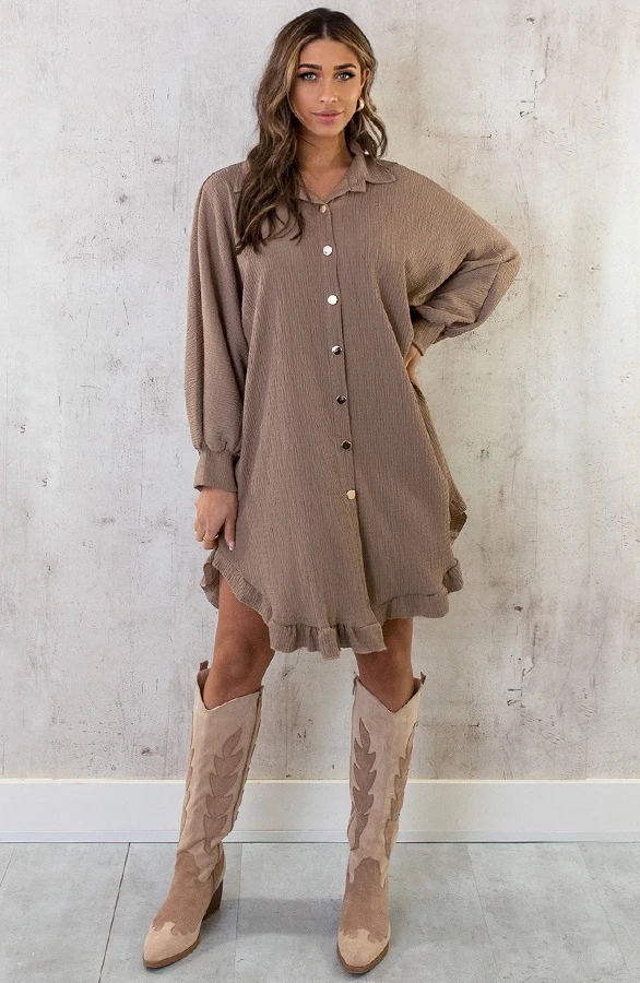 Blouse Jurk Oversized Taupe 1 Blouse Jurk Oversized Taupe