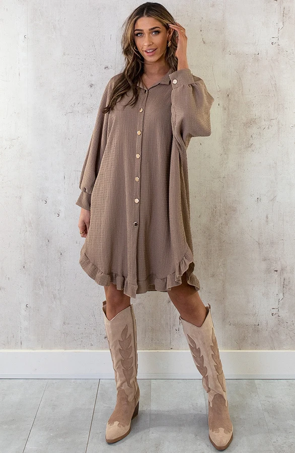Blouse Jurk Oversized Taupe 3 Blouse Jurk Oversized Taupe - Afbeelding 3