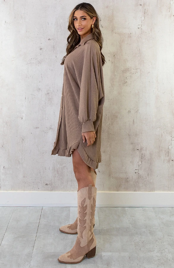 Blouse Jurk Oversized Taupe 6 Blouse Jurk Oversized Taupe - Afbeelding 6