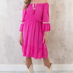 Boho Off Shoulder Jurk Fuchsia 14 Boho Off Shoulder Jurk Fuchsia -Exporteren Dames Glam Winkel Boho Off Shoulder Jurk Fuchsia 1 586x900 1