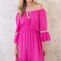 Boho Off Shoulder Jurk Fuchsia 10 Boho Off Shoulder Jurk Fuchsia -Exporteren Dames Glam Winkel Boho Off Shoulder Jurk Fuchsia 2 586x900 1