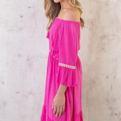 Boho Off Shoulder Jurk Fuchsia 12 Boho Off Shoulder Jurk Fuchsia -Exporteren Dames Glam Winkel Boho Off Shoulder Jurk Fuchsia 5 586x900 1