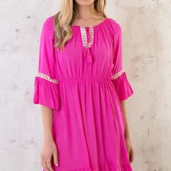 Boho Off Shoulder Jurk Fuchsia 11 Boho Off Shoulder Jurk Fuchsia -Exporteren Dames Glam Winkel Boho Off Shoulder Jurk Fuchsia 6 586x900 1