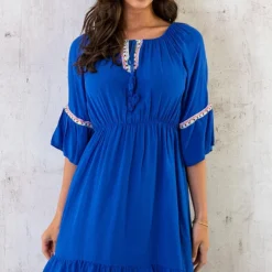 Boho Off Shoulder Jurk Kobalt