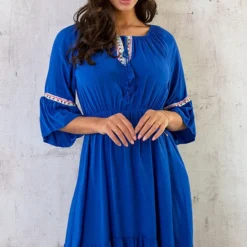 Boho Off Shoulder Jurk Kobalt -Exporteren Dames Glam Winkel Boho Off Shoulder Jurk Kobalt 4 586x900 1