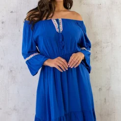 Boho Off Shoulder Jurk Kobalt -Exporteren Dames Glam Winkel Boho Off Shoulder Jurk Kobalt 8 586x900 1