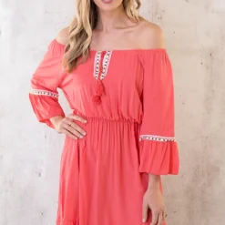 Boho Off Shoulder Jurk Koraal -Exporteren Dames Glam Winkel Boho Off Shoulder Jurk Koraal 1 586x900 1