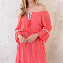 Boho Off Shoulder Jurk Koraal