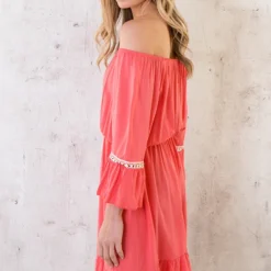 Boho Off Shoulder Jurk Koraal -Exporteren Dames Glam Winkel Boho Off Shoulder Jurk Koraal 4 586x900 1