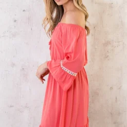 Boho Off Shoulder Jurk Koraal -Exporteren Dames Glam Winkel Boho Off Shoulder Jurk Koraal 5 586x900 1