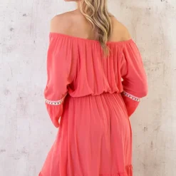Boho Off Shoulder Jurk Koraal -Exporteren Dames Glam Winkel Boho Off Shoulder Jurk Koraal 6 586x900 1