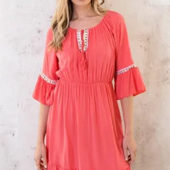 Exporteren Dames Glam Winkel -Exporteren Dames Glam Winkel Boho Off Shoulder Jurk Koraal 8 586x900 1