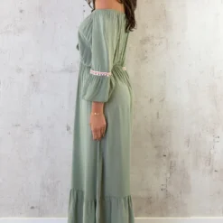 Boho Off Shoulder Maxi Jurk Army -Exporteren Dames Glam Winkel Boho Off Shoulder Maxi Jurk Army 5 586x900 1