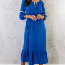 Boho Off Shoulder Maxi Jurk Kobalt -Exporteren Dames Glam Winkel Boho Off Shoulder Maxi Jurk Kobalt 2 586x900 1