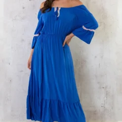 Boho Off Shoulder Maxi Jurk Kobalt