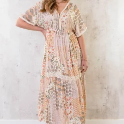 Boho Print Jurk Maxi Beige