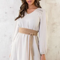 Boho V-Hals Jurk Beige -Exporteren Dames Glam Winkel Boho V Hals Jurk Beige 3 586x900 3