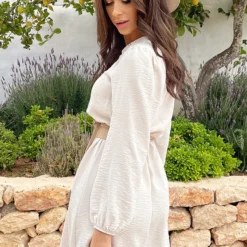 Boho V-Hals Jurk Beige -Exporteren Dames Glam Winkel Boho V Hals Jurk Beige 5 586x900 1