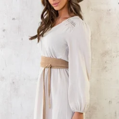 Boho V-Hals Jurk Beige -Exporteren Dames Glam Winkel Boho V Hals Jurk Beige 5 586x900 2