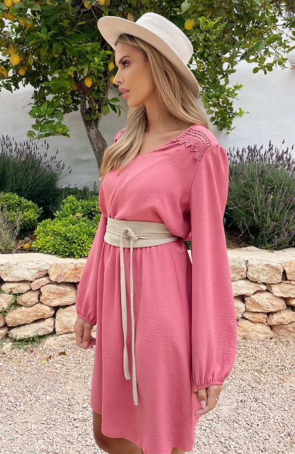 Boho V-Hals Jurk Dust Roze 3 Boho V-Hals Jurk Dust Roze - Afbeelding 3