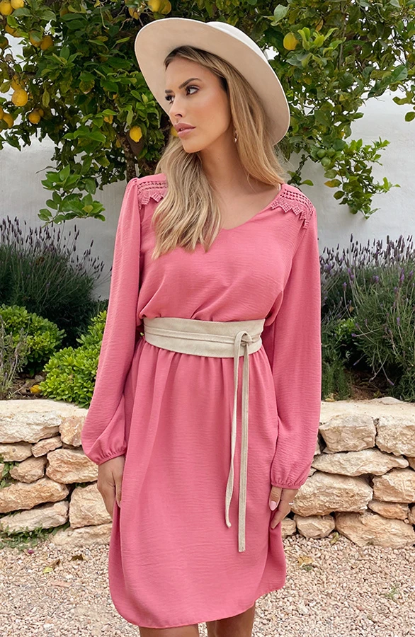 Boho V-Hals Jurk Dust Roze 2 Boho V-Hals Jurk Dust Roze - Afbeelding 2