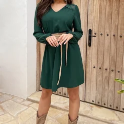 Boho V-Hals Jurk Smaragd -Exporteren Dames Glam Winkel Boho V Hals Jurk Smaragd 3 586x900 1