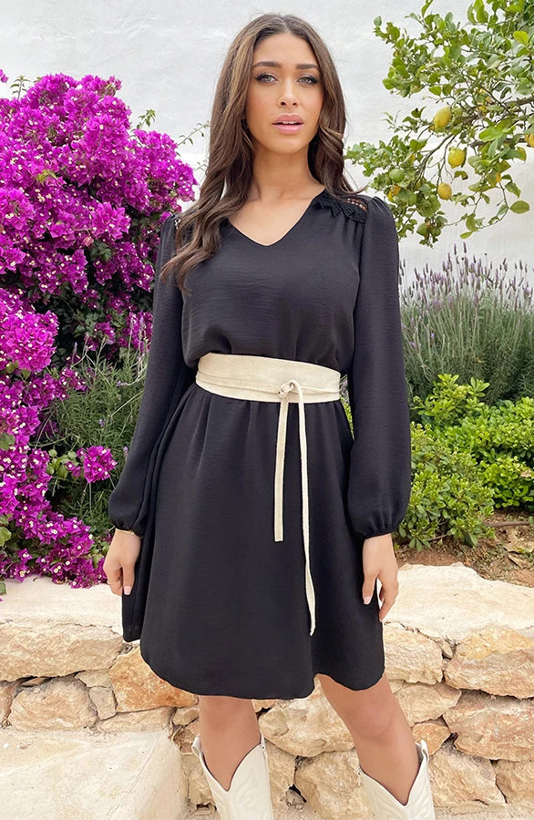 Boho V-Hals Jurk Zwart 2 Boho V-Hals Jurk Zwart - Afbeelding 2