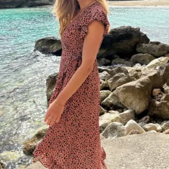 Cheetah Jurk Midi Koraal -Exporteren Dames Glam Winkel Cheetah Jurk Midi Koraal 3 586x900 1