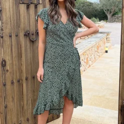 Cheetah Jurk Midi Legergroen 11 Cheetah Jurk Midi Legergroen -Exporteren Dames Glam Winkel Cheetah Jurk Midi Legergroen 2 586x900 1