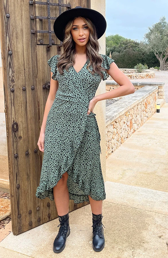 Cheetah Jurk Midi Legergroen 2 Cheetah Jurk Midi Legergroen - Afbeelding 2