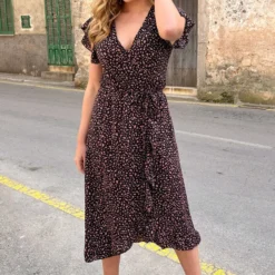 Cheetah Jurk Midi Zwart Koraal -Exporteren Dames Glam Winkel Cheetah Jurk Midi Zwart Koraal 2 586x900 1