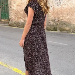 Cheetah Jurk Midi Zwart Koraal -Exporteren Dames Glam Winkel Cheetah Jurk Midi Zwart Koraal 3 586x900 1