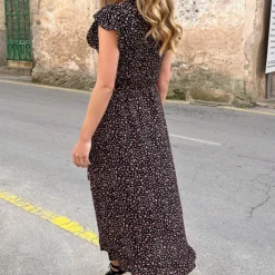 Cheetah Jurk Midi Zwart Koraal -Exporteren Dames Glam Winkel Cheetah Jurk Midi Zwart Koraal 4 586x900 1