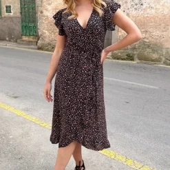 Cheetah Jurk Midi Zwart Koraal