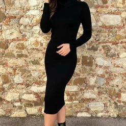 Col Jurk Midi Zwart 19 Col Jurk Midi Zwart -Exporteren Dames Glam Winkel Col Jurk Midi Zwart 5 586x900 2