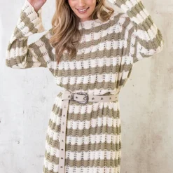 Crochet Strepen Jurk Army Ecru -Exporteren Dames Glam Winkel Crochet Strepen Jurk Army Ecru 7 586x900 1