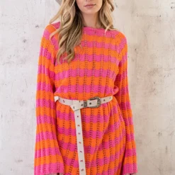 Crochet Strepen Jurk Roze Oranje