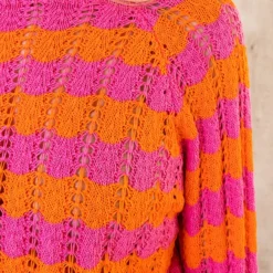 Crochet Strepen Jurk Roze Oranje -Exporteren Dames Glam Winkel Crochet Strepen Jurk Roze Oranje 586x900 1