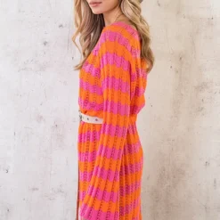 Crochet Strepen Jurk Roze Oranje -Exporteren Dames Glam Winkel Crochet Strepen Jurk Roze Oranje 6 586x900 1